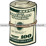 Money Cash Roll Design Stack Knot Roll Bundle Rubber Band Spread 100 Dollar Bill Currency Advertising Advertise Marketing Wealth Rich Wealthy Clipart SVG