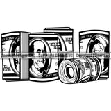 Money Roll Cash Design Element Rubber Band Stack Knot Roll Bundle Spread 100 Dollar Bill Currency Bank Finance Rich Wealthy Wealth Advertising Advertise Clipart SVG