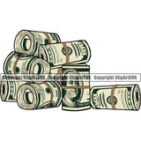 Money Cash Roll Spread 100 Dollar Bill Currency Stack Knot Bundle Rubber Band Design Business Bank Finance Rich Wealthy Wealth Advertising Advertise Marketing Clipart SVG