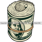 Money Cash Roll Design Knot 100 Dollar Bill Currency Roll Rubber Band Bundle Spread  Business Bank Finance Rich Wealthy Wealth Advertising Vector Clipart SVG