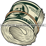 Money Cash Roll Design Element Knot Rubber Band Bundle Brick Spread 100 Dollar Bill Currency Rich Wealthy Wealth Advertising Advertise Marketing Vector Clipart SVG