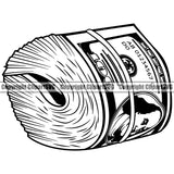 Money Roll Design Cash Stack Knot Roll Bundle Rubber Band Spread 100 Dollar Bill Currency Business Bank Finance Rich Wealthy Advertise Marketing Vector Clipart SVG