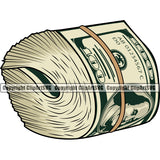 Money Roll Design Element Cash Rubber Band Roll Bundle 100 Rich Wealthy Wealth Advertising Advertise Marketing Dollar Bill Currency Rubberband Spread Clipart SVG