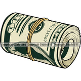 Money Cash Roll Design Element Knot Rubber Band Bundle Brick Spread 100 Dollar Bill Currency Business Bank Finance Rich Wealthy Wealth Advertising Clipart SVG