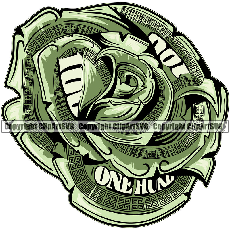 Money Cash Rose Design Element Stack Knot Roll Rubberband Bundle Brick Spread 100 Dollar Bill Currency Business Bank Finance Rich Wealthy Wealth Vector Clipart SVG