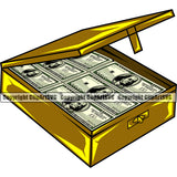 Money With An Safe Box Color Design Element Cash Stack Knot Roll Rubberband Bundle Brick Spread 100 Dollar Bill Currency Vector Bank Finance Rich Wealthy Wealth Advertising Clipart SVG