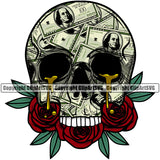 Money Cash Skull Colorful Head Skeleton Face Eyes Money Cash Stack Knot Bank Finance Rich Bundle Brick Spread 100 Dollar Bill Currency