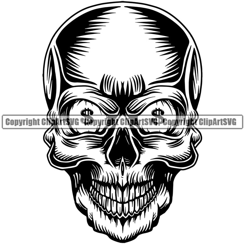 Money Cash Skull Head Stack Knot Bundle Brick Spread 100 Dollar Bill Currency Skeleton Face Eyes Money Cash Finance Rich Wealthy Wealth Clipart SVG
