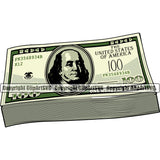 Money Stack Cash Stack Knot Roll Bundle Brick Spread 100 Dollar Bill Currency Rubberband Bank Finance Rich Wealthy Wealth Advertising Advertise Marketing Vector Clipart SVG