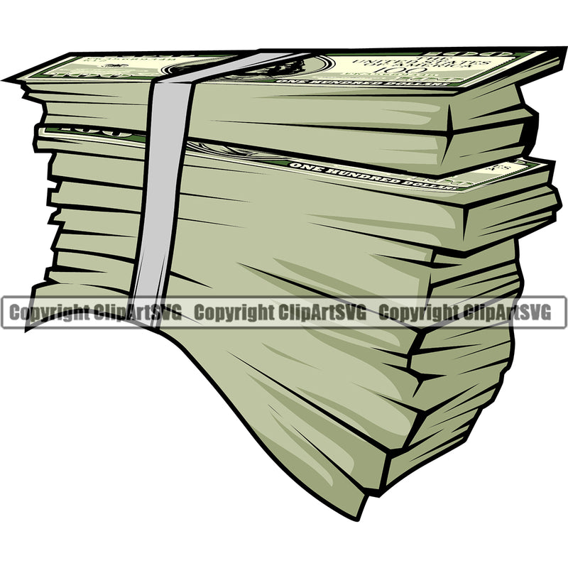 Money Stack Cash Knot Roll Bundle Brick 100 Dollar Bill Currency Rubberband Spread Bank Finance Rich Wealthy Wealth Advertising Advertise Marketing Vector Clipart SVG