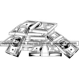 Money Stack Cash Knot Bundle Brick Spread 100 Dollar Bill Currency Rubber Band Business Bank Finance Rich Wealthy Wealth Advertising Advertise Marketing Clipart SVG