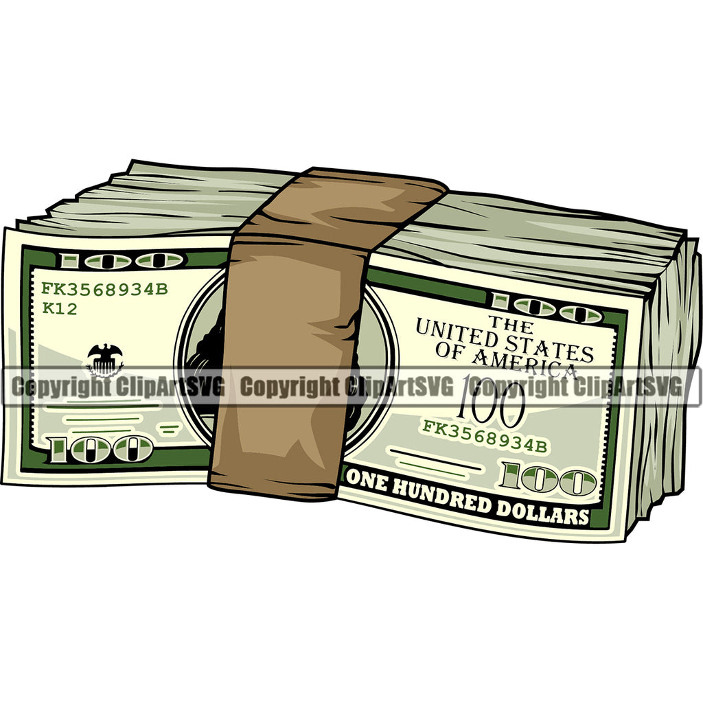 Money Stack Cash Knot Bundle 100 Dollar Bill Currency Rubber Band Spread Business Bank Finance Rich Wealthy Wealth Advertising Advertise Marketing Clipart SVG