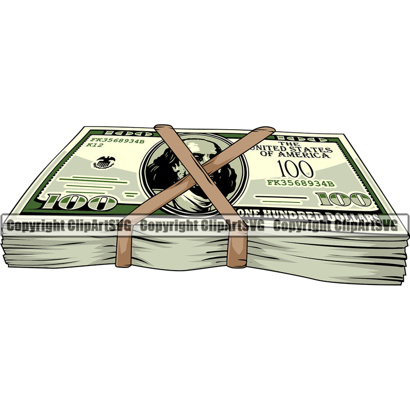 Money Stack Cash Knot Rubber Band Bundle Spread 100 Dollar Bill Currency Business Bank Finance Rich Wealthy Wealth Advertising Advertise Vector Clipart SVG