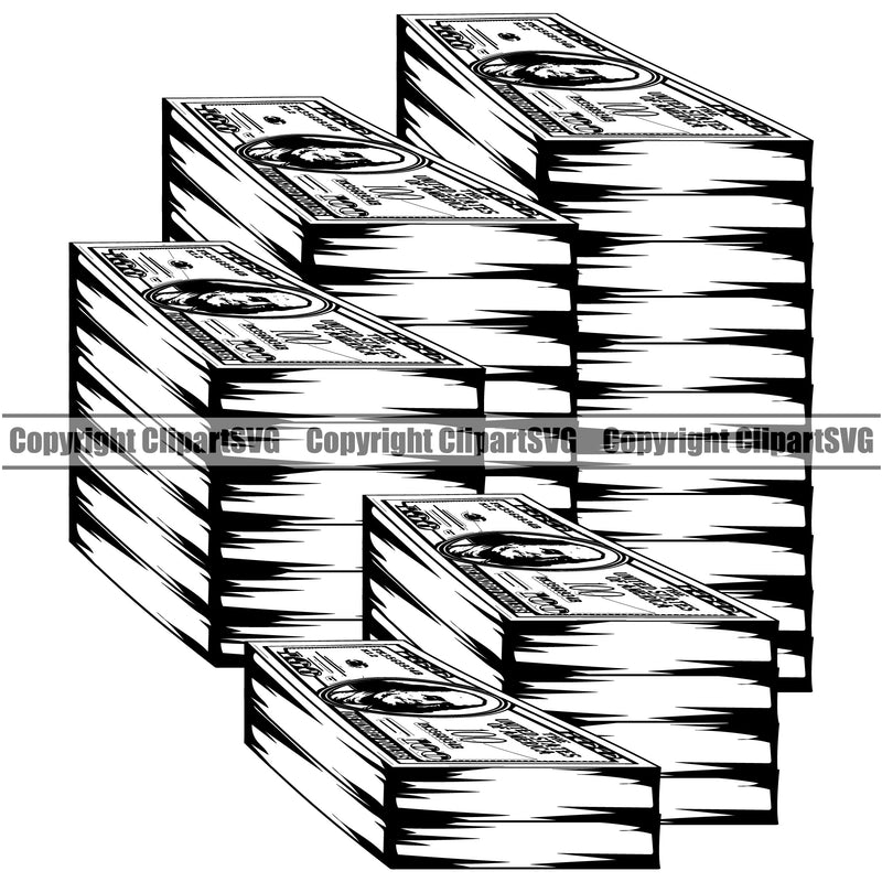 Money Stack Cash Bundle Brick Spread Business Bank Finance100 Dollar Bill Currency Rich Wealthy Wealth Advertising Advertise Vector Clipart SVG