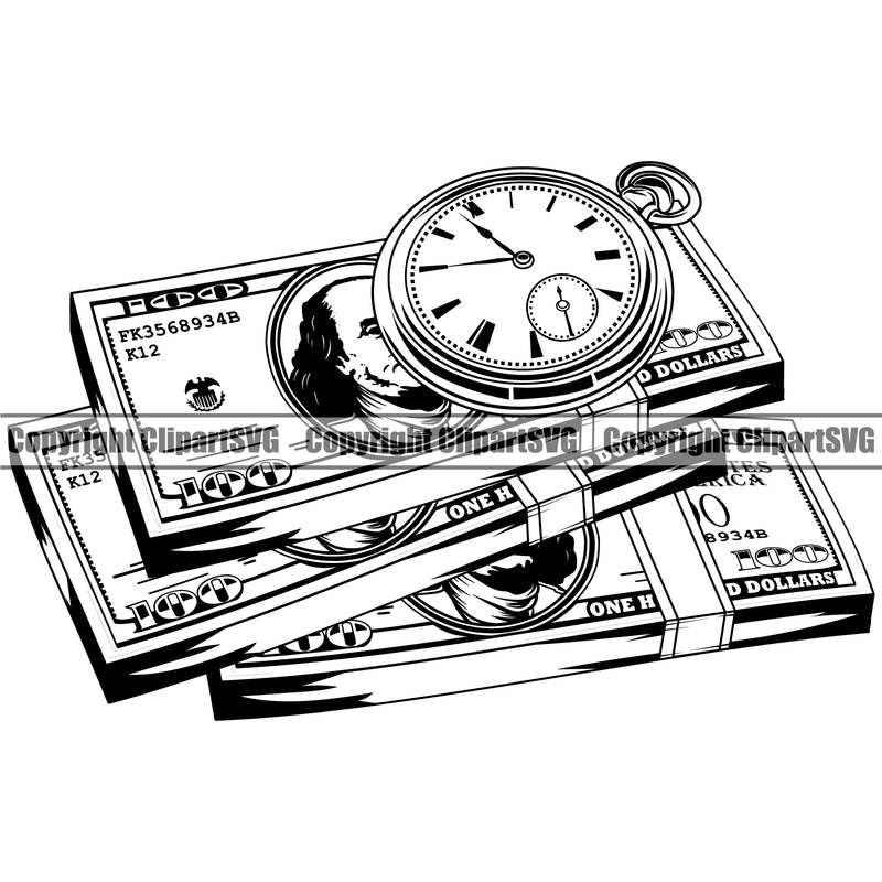 Money With An Stack Design Element Money Cash Bundle Brick Spread 100 Dollar Bill Currency Stack Knot Roll Rubberband Bank Finance Rich Wealthy Wealth Vector Clipart SVG