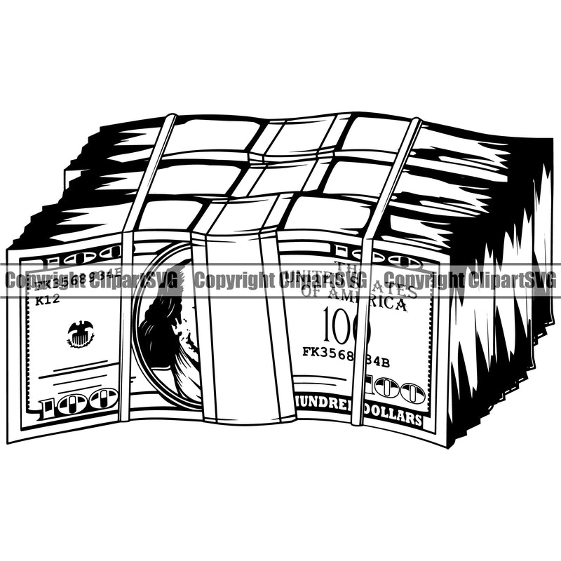 Money Stack Cash Knot Spread 100 Dollar Bill Currency Rubber Band Bundle Brick Wealth Advertising Advertise Marketing Finance Rich Wealthy Clipart SVG