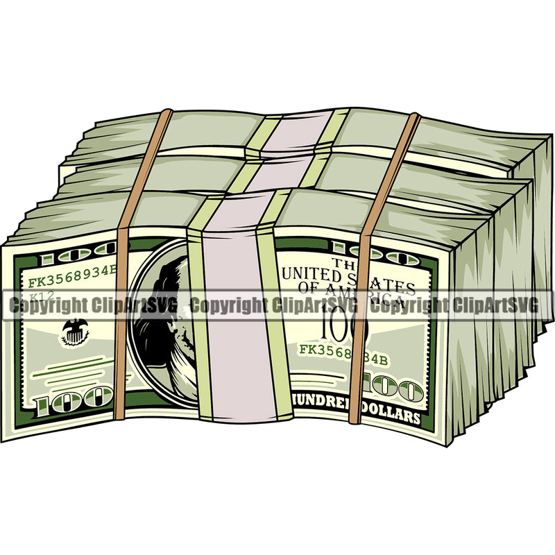 Money Stack Cash Color Design Knot Roll Rubberband Bundle Brick Spread 100 Dollar Bill Currency Element Rich Wealthy Wealth Advertising Advertise Marketing Clipart SVG