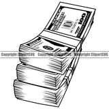 Money Cash Stack Knot Bundle Brick Spread 100 Dollar Bill Currency Rubber Band Design Element Business Bank Finance Rich Wealthy Clipart SVG