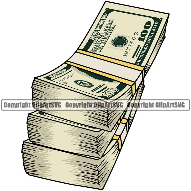 Money Cash Stack Knot Bundle Brick Spread 100 Dollar Bill Currency Rubber Band Business Bank Finance Rich Wealthy Wealth Advertising Advertise Vector Clipart SVG
