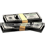 Money Stack Color Design Element Cash Knot Roll Rubberband Bundle Brick Spread 100 Dollar Bill Currency Business Bank Finance Rich Wealthy Wealth Advertising Advertise Vector Clipart SVG