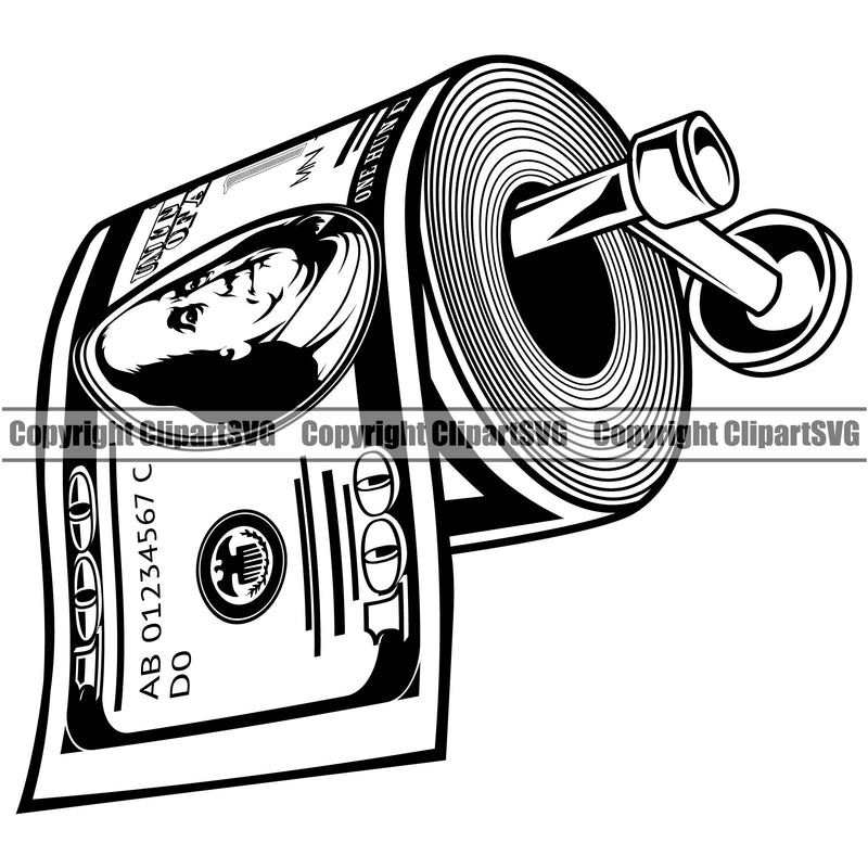 Money With An Toilet Paper Design Element Stack Knot Roll Rubberband 100 Dollar Bill Currency Bundle Brick Spread Vector Rich Wealthy Wealth Advertising Clipart SVG