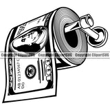 Money With An Toilet Paper Design Element Stack Knot Roll Rubberband 100 Dollar Bill Currency Bundle Brick Spread Vector Rich Wealthy Wealth Advertising Clipart SVG