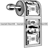 Money With An Toilet Paper Design Element Money Cash Stack Knot Roll Rubberband Bundle Brick Rich Wealthy Wealth Advertising Advertise Spread 100 Dollar Bill Vector Clipart SVG