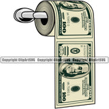 Money With An Toilet Paper Color Design Money Cash Stack Knot Roll Rubberband Bundle Brick Spread 100 Dollar Bill Currency Rich Wealthy Wealth Clipart SVG