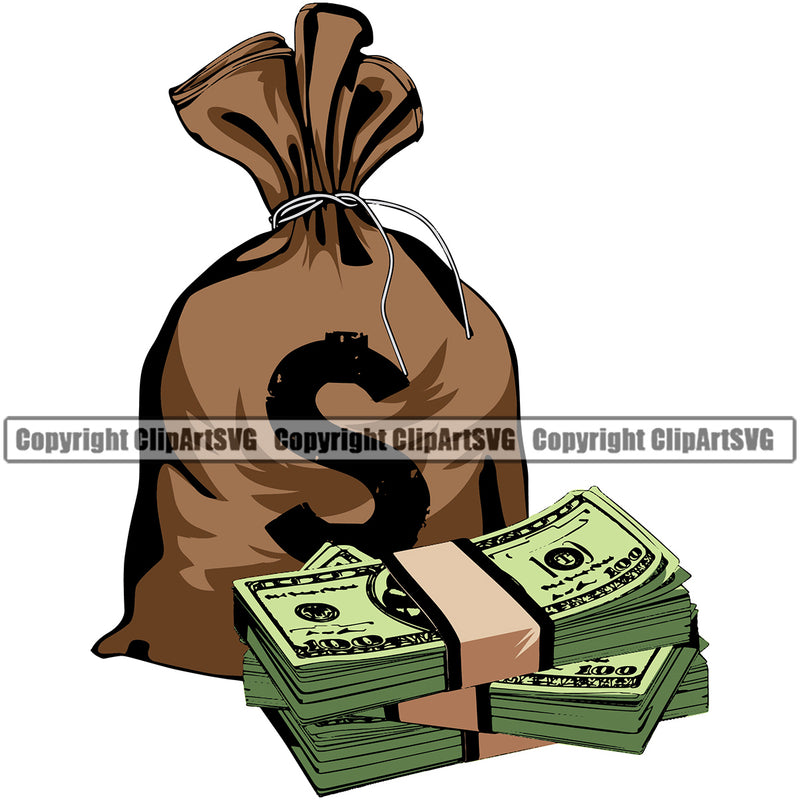 Money With An Bag Logo Color Design Money Cash Stack Knot Roll Rubberband Business Bank Finance Rich Wealthy Wealth Marketing Brick Spread 100 Dollar Bill Currency Clipart SVG