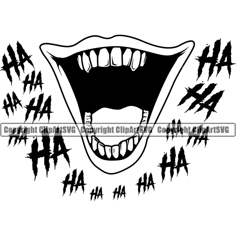 Lips Clown Ha Ha Design Element Face Evil Sinister Grin Grinning Mouth Position Head Cartoon Character Mascot Creation Create Art Artwork Creator Business Company Logo Clipart SVG