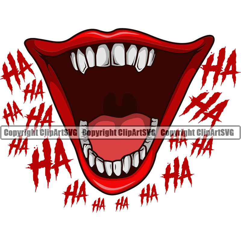 Lips Clown Mouth Ha Ha Text Color Design Element Face Evil Sinister Grin Grinning Mouth Position Head Cartoon Character Mascot Creation Create Art Artwork Creator Business Company Logo Clipart SVG
