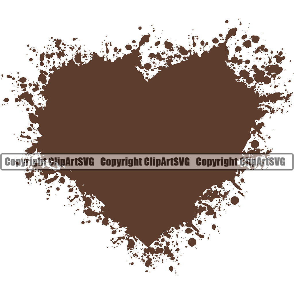 Chocolate Splatter Color Heart Design Element Spilling Drip Dripping Melt Melting Drop Dropping Liquid Vector Clipart SVG