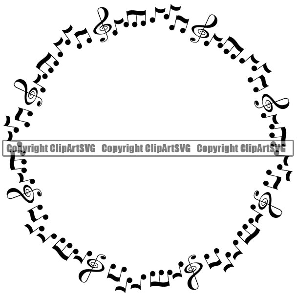 Music Note Piano Key Border Outline Music Notes Scattered Circle White Background Design Element Art Logo Clipart SVG