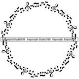 Music Note Piano Key Border Outline Music Notes Scattered Circle White Background Design Element Art Logo Clipart SVG
