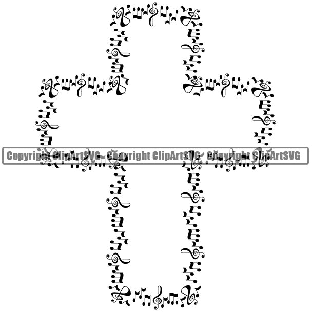 Music Note Piano Key Border Outline Music Notes Scattered Cross Background Design Element Art Logo Clipart SVG