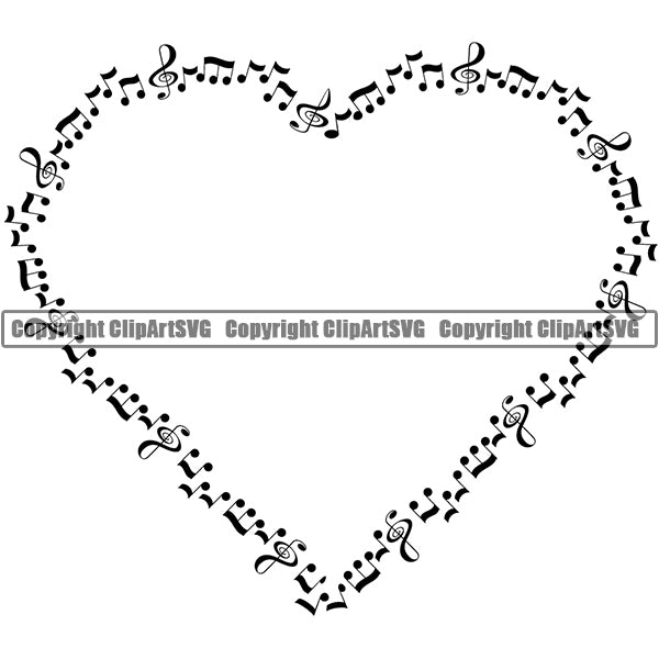 Music Note Piano Key Border Outline Music Notes Scattered Heart Background Design Element Art Logo Clipart SVG