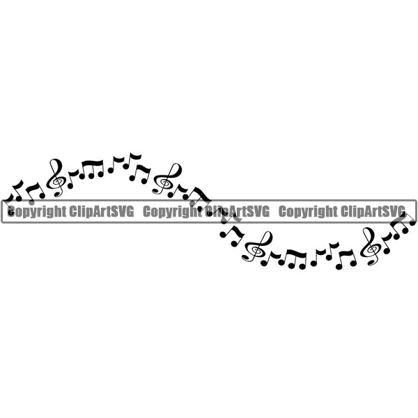 Music Note Piano Key Border Outline Music Notes Scattered Line Wavy Background Design Element Art Logo Clipart SVG