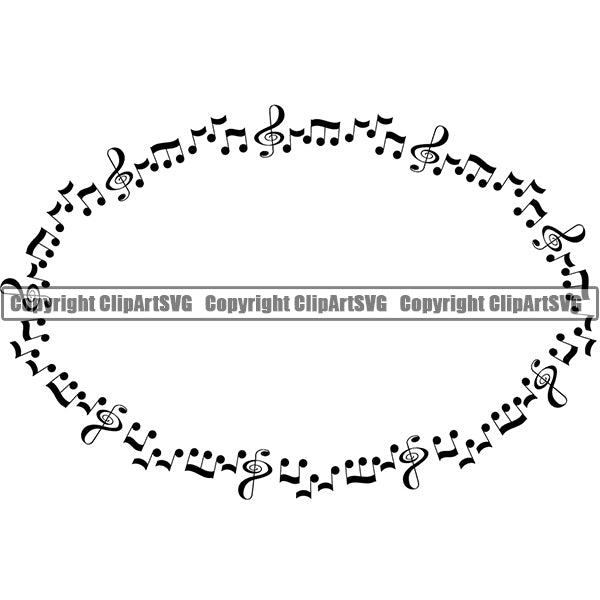 Music Note Piano Key Border Outline Music Notes Scattered Oval White Background Design Element Art Logo Clipart SVG