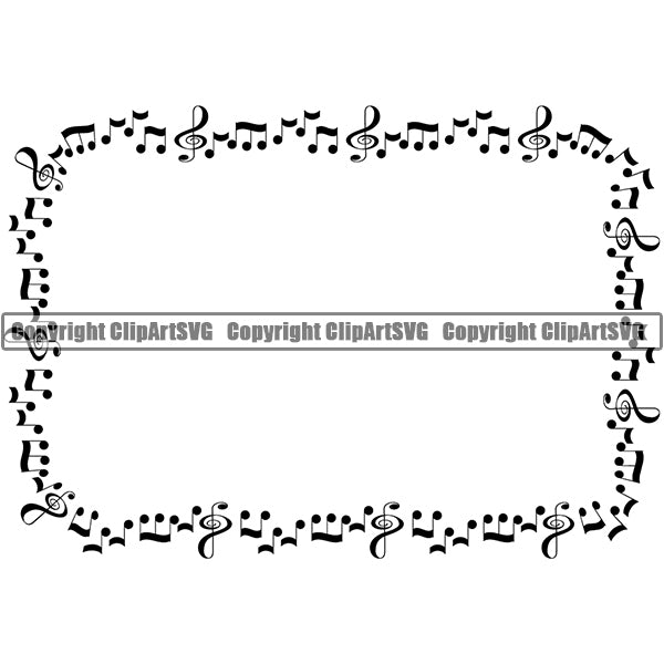 Music Note Piano Key Border Outline Music Notes Scattered Rectangle White Background Design Element Art Logo Clipart SVG