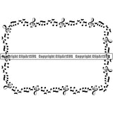 Music Note Piano Key Border Outline Music Notes Scattered Rectangle White Background Design Element Art Logo Clipart SVG