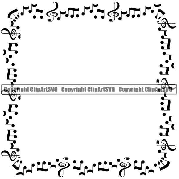 Music Note Piano Key Border Outline Music Notes Scattered  Square White Background Design Element Art Logo Clipart SVG