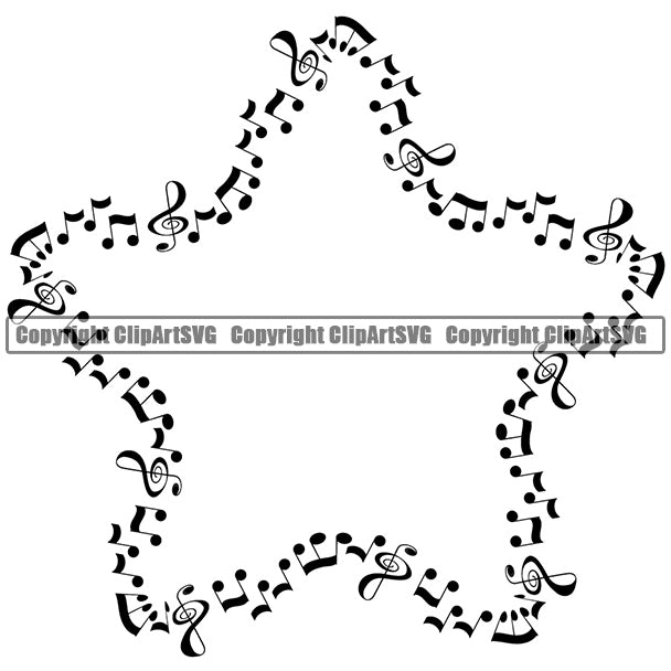 Music Note Piano Key Border Outline Music Notes Scattered Star White Background Design Element Art Logo Clipart SVG