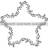 Music Note Piano Key Border Outline Music Notes Scattered Star White Background Design Element Art Logo Clipart SVG