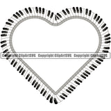 Music Note Piano Key Border Outline Music Piano Keys Heart White Background Design Element Art Logo Clipart SVG