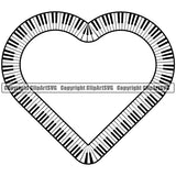 Music Note Piano Key Border Outline Background Music Piano Key Heart Design Element Art Logo Clipart SVG