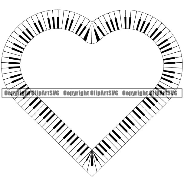 Music Note Piano Key Border Outline Background Music Piano Keys Out Heart Design Element Art Logo Clipart SVG