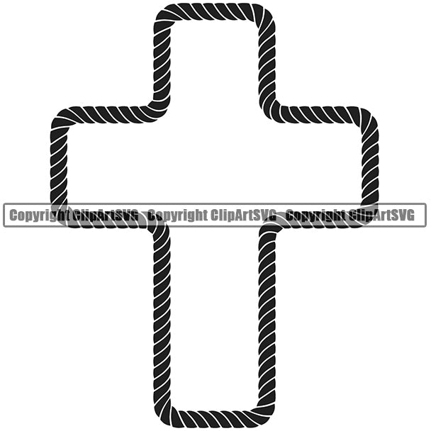 Christian Cross Sign Symbol Rope Design Element Ropes Nautical Boat Boating Ship Sailor Sailing Ocean Sea Background Captain Fish Sail Fishing Outdoor Border Outline ClipArt SVG