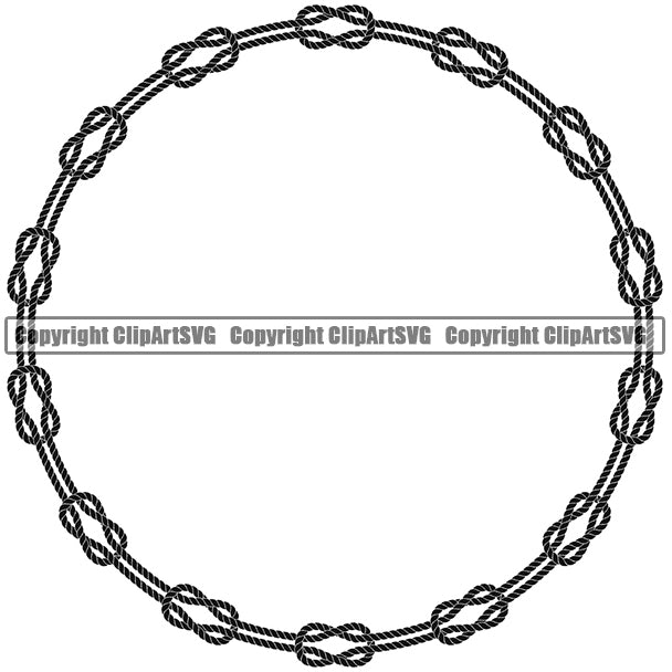 Round Circle Rope Knot Design Element Knots Black Ropes Nautical Boat Boating Ship Sailor Sailing Ocean Sea Background Captain Fish Sail Fishing Outdoor Border Outline ClipArt SVG