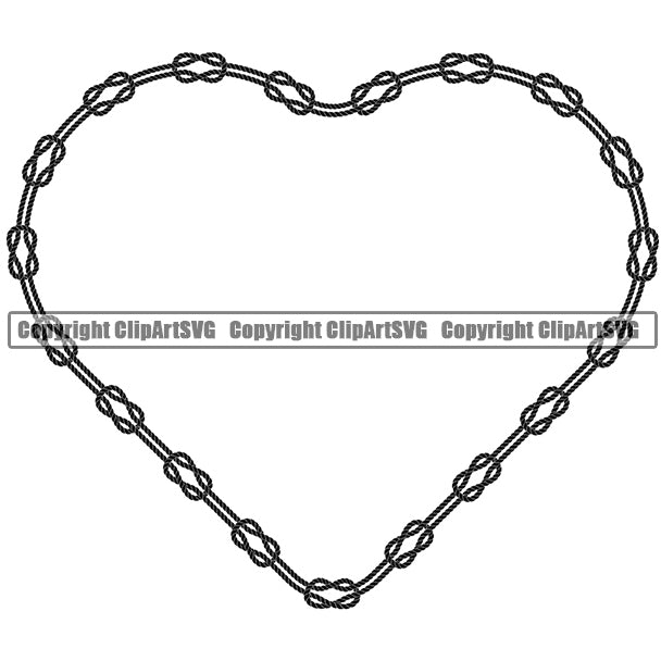 Heart Sign Symbol Rope Knot Design Element Knots Black Ropes Nautical Boat Boating Ship Sailor Sailing Ocean Sea Background Captain Fish Sail Fishing Outdoor Border Outline ClipArt SVG