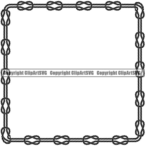 Square Sign Symbol Box Rope Knot Design Element Knots Black Ropes Nautical Boat Boating Ship Sailor Sailing Ocean Sea Background Captain Fish Sail Fishing Outdoor Border Outline ClipArt SVG